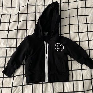 Little Bipsy black zip up hoodie. Size 3-6 months